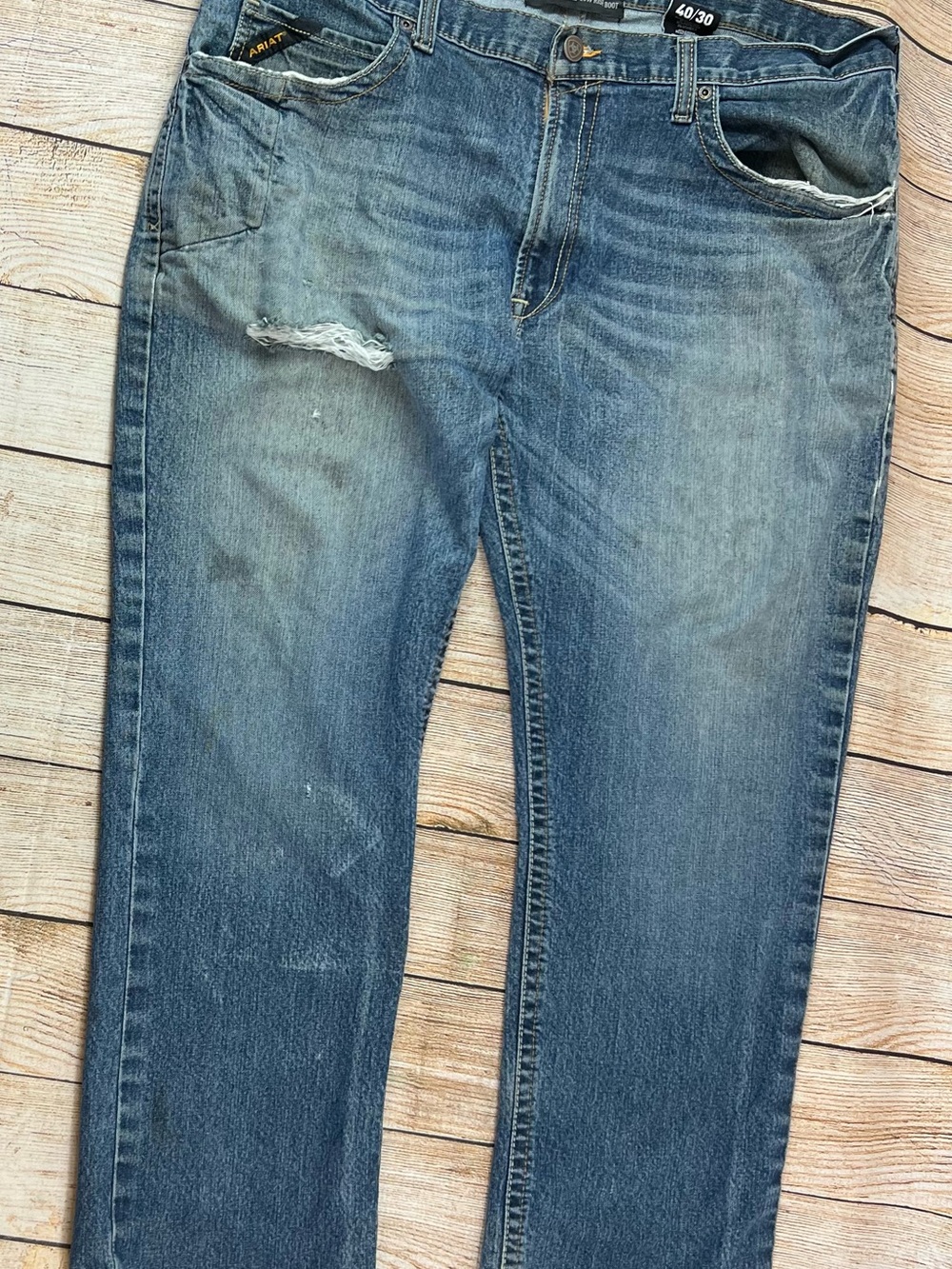 Mens Distress Ariat Rebar M4 Low Rise Boot Cut Denim Jeans 40x30 Lot Of 2 Bundle - Picture 8 of 13